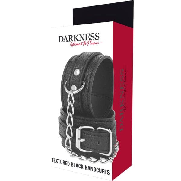 DARKNESS - BLACK TEXTURED LEATHER HANDCUFFS 5
